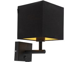 QAZQA combi - Moderne Wandlamp met kap voor binnen - 1 lichts - L 200 mm - Zwart - Woonkamer | Slaapkamer | Keuken