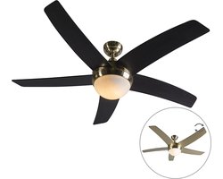QAZQA Cool 52 Plafondventilator met afstandsbediening met lamp - 1 lichts - Ø130cm - Goud/messing