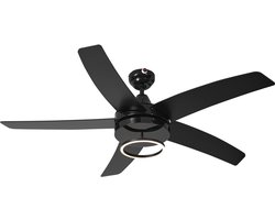 QAZQA cool anello - Stille LED Plafondventilator met Verlichting | Lamp en Afstandsbediening - 1 lichts - Ø 132 cm - Zwart - Woonkamer | Slaapkamer | Keuken
