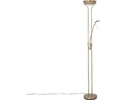 QAZQA diva - Klassieke Dimbare LED Vloerlamp | Staande Lamp met Dimmer met leeslamp - 1 lichts - H 1800 mm - Brons - Woonkamer | Slaapkamer | Keuken
