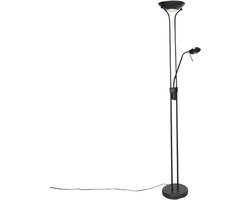 QAZQA diva - Moderne Dimbare LED Vloerlamp | Staande Lamp met Dimmer met leeslamp - 1 lichts - H 1800 mm - Zwart - Woonkamer | Slaapkamer | Keuken