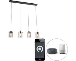 QAZQA dome - Design LED Smart Hanglamp eettafel incl. wifi voor boven de eettafel | in eetkamer - 4 lichts - L 120 cm - Zwart - Woonkamer | Slaapkamer | Keuken
