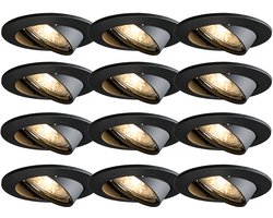 QAZQA edu - Moderne Inbouwspot - 12 stuks - Ø 8.2 cm - Zwart - Woonkamer | Slaapkamer | Keuken