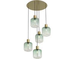 Qazqa eettafel hotel chique hanglamp - Qara - messing, rond, 5-lichts, 80cm, ideaal als lamp