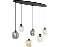 QAZQA elena - Art Deco Hanglamp voor boven de eettafel | in eetkamer - 6 lichts - L 117 cm - Zwart - Woonkamer