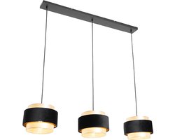 QAZQA elif - Moderne Hanglamp eettafel voor boven de eettafel | in eetkamer - 3 lichts - L 116 cm - Zwart Goud - Woonkamer | Slaapkamer