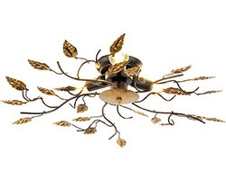 QAZQA foglie - Klassieke Plafondlamp - 3 lichts - Ø 50 cm - Zwart Goud - Woonkamer | Slaapkamer | Keuken