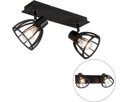 QAZQA fotu - Industriele Plafondlamp - 2 lichts - L 52 cm - Zwart - Industrieel - Woonkamer | Slaapkamer | Keuken