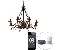 QAZQA giuseppe - Landelijke LED Smart Italiaanse kroonluchter incl. wifi - 8 lichts - Ø 60 cm - Roestbruin - Woonkamer
