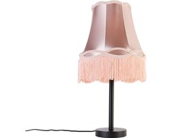 QAZQA granny - Klassieke Tafellamp met kap - 1 lichts - H 58.5 cm - Roze - Woonkamer | Slaapkamer | Keuken
