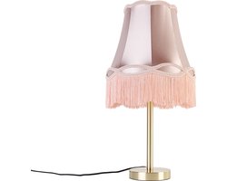 QAZQA granny - Klassieke Tafellamp met kap - 1 lichts - H 58.5 cm - Roze - Woonkamer | Slaapkamer | Keuken