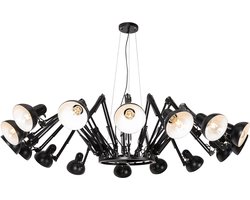 QAZQA hobby spinne - Industriele Hanglamp voor boven de eettafel | in eetkamer - 16 lichts - Ø 206 cm - Zwart - Industrieel - Woonkamer