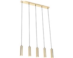 QAZQA jeana - Moderne Hanglamp eettafel - 5 lichts - L 800 mm - Messing - Woonkamer | Slaapkamer | Keuken
