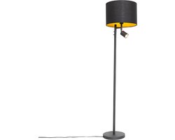 QAZQA jelena - Moderne Vloerlamp | Staande Lamp met leeslamp - 1 lichts - H 150 cm - Zwart Goud - Woonkamer | Slaapkamer | Keuken
