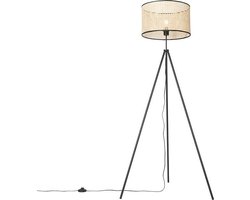 QAZQA kata - Landelijke Tripod | driepoot vloerlamp | Staande Lamp - 1 lichts - H 151 cm - Naturel - Woonkamer | Slaapkamer | Keuken