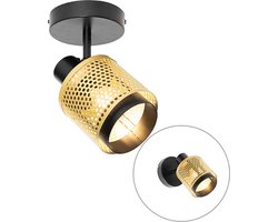 QAZQA kayden - Industriele Wand en Plafondspot | Spotje | Opbouwspot - 1 lichts - L 12 cm - Zwart Goud - Industrieel - Woonkamer | Slaapkamer | Keuken