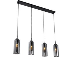QAZQA laura - Art Deco Hanglamp eettafel voor boven de eettafel | in eetkamer - 4 lichts - L 108 cm - Grijs - Woonkamer | Slaapkamer | Keuken