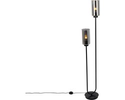 QAZQA laura - Art Deco Vloerlamp | Staande Lamp - 2 lichts - H 148 cm - Grijs - Woonkamer | Slaapkamer | Keuken
