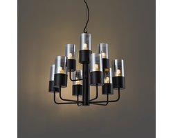 QAZQA laura - Moderne Hanglamp voor boven de eettafel | in eetkamer - 9 lichts - Ø 63 cm - Zwart - Woonkamer