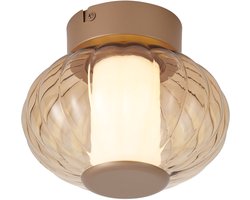 Qazqa led design plafondlamp, plafonniere - Margherite - messing, goud met amberglas, vintage, dimbaar, 18cm, ideaal als hal, woonkamer en slaapkamer