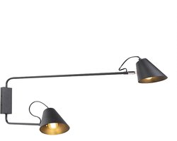 QAZQA Lune wl - Retro Wandlamp voor binnen - 2 lichts - L 900 mm - Zwart - Woonkamer | Slaapkamer