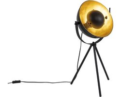 QAZQA magnax - Industriele Tripod/driepoot tafellamp - 1 lichts - H 63.6 cm - Zwart Goud - Industrieel - Woonkamer | Slaapkamer | Keuken