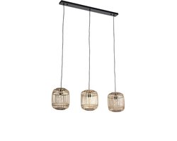 QAZQA manila - Landelijke Hanglamp eettafel voor boven de eettafel | in eetkamer - 3 lichts - L 1000 mm - Beige - Woonkamer | Slaapkamer | Keuken
