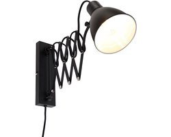QAZQA merle - Industriele Wandlamp met zwenkarm voor binnen - 1 lichts - D 52 cm - Zwart - Industrieel - Woonkamer | Slaapkamer | Keuken