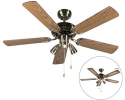 QAZQA Mistral 42 Plafondventilator met lamp - 3 lichts - Ø110cm - Brons