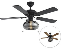 QAZQA mistral - Art Deco Plafondventilator met Verlichting | Lamp - 1 lichts - Ø 107.5 cm - Zwart - Industrieel - Woonkamer | Slaapkamer | Keuken