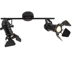 QAZQA movie - Industriele Plafondspot | Spotje | Opbouwspot - 2 lichts - H 280 mm - Zwart - Industrieel - Woonkamer | Slaapkamer | Keuken