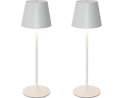 QAZQA murdock - Moderne Dimbare LED Draadloze Oplaadbare Tafellamp USB met Dimmer - 2 stuks - H 36 cm - Wit - Buitenverlichting