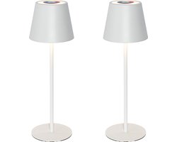 QAZQA murdock - Moderne Dimbare LED Draadloze Oplaadbare Tafellamp USB met Dimmer - 2 stuks - H 36 cm - Wit - Buitenverlichting