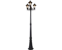 QAZQA new haven - Klassieke Lantaarn - 3 lichts - H 2165 mm - Zwart - Buitenverlichting