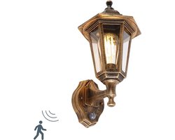 QAZQA new haven - Klassieke Wandlamp met Bewegingsmelder | Bewegingssensor | sensor voor buiten - 1 lichts - D 212 mm - Goud/messing - Buitenverlichting