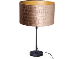 QAZQA parte shade - Klassieke Tafellamp met kap - 1 lichts - H 70 cm - Zwart Goud - Woonkamer | Slaapkamer | Keuken
