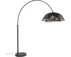 QAZQA pua - Oosterse Booglamp | Vloerlamp | Staande Lamp - 1 lichts - H 194 cm - Zwart - Woonkamer | Slaapkamer | Keuken