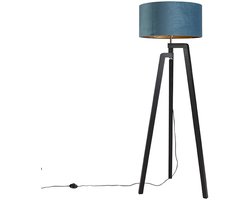 QAZQA puros - Landelijke Vloerlamp | Staande Lamp met kap - 1 lichts - H 1510 mm - Zwart Goud - Woonkamer | Slaapkamer