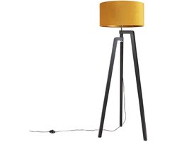 QAZQA puros - Landelijke Vloerlamp | Staande Lamp met kap - 1 lichts - H 1510 mm - Zwart Goud - Woonkamer | Slaapkamer