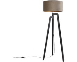 QAZQA puros - Landelijke Vloerlamp | Staande Lamp met kap - 1 lichts - H 1510 mm - Zwart Goud - Woonkamer | Slaapkamer