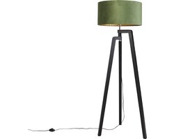 QAZQA puros - Landelijke Vloerlamp | Staande Lamp met kap - 1 lichts - H 1510 mm - Zwart Goud - Woonkamer | Slaapkamer