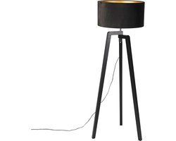 QAZQA puros - Moderne Tripod | driepoot vloerlamp | Staande Lamp - 1 lichts - H 1450 mm - Zwart Goud - Woonkamer | Slaapkamer | Keuken
