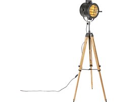 QAZQA radient - Industriele Tripod | driepoot vloerlamp | Staande Lamp - 1 lichts - H 176 cm - Zwart - Industrieel - Woonkamer | Slaapkamer