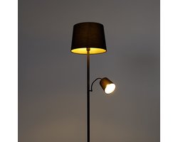 QAZQA retro - Klassieke Vloerlamp | Staande Lamp met leeslamp - 1 lichts - H 1597 mm - Zwart Goud - Woonkamer | Slaapkamer