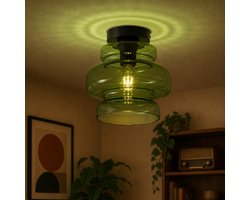 Qazqa retro plafondlamp - Denise - zwart, rond, 23cm, ideaal als hal, slaapkamer en woonkamer lamp