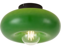 Qazqa retro plafondlamp, plafonniere - Glaze - groen, rond, 30cm, ideaal als hal, slaapkamer en woonkamer lamp