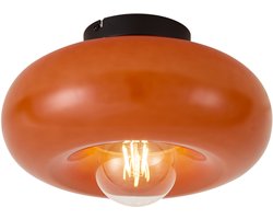 Qazqa retro plafondlamp, plafonniere - Glaze - oranje, rond, 30cm, ideaal als woonkamer, slaapkamer en hal lamp