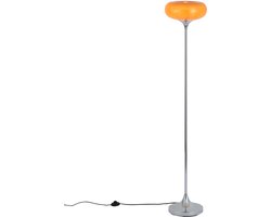 Qazqa retro vloerlamp - Glaze - oranje, rond, max. 15W, geschikt voor led, 150cm, ideaal als woonkamer lamp