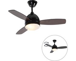 QAZQA rotar - Plafond ventilator met Verlichting | Lamp en Afstandsbediening - 2 lichts - Ø 960 mm - Zwart - Woonkamer | Slaapkamer | Keuken