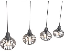 QAZQA saffira - Moderne Hanglamp eettafel voor boven de eettafel | in eetkamer - 4 lichts - L 1340 mm - Zwart - Woonkamer | Slaapkamer | Keuken
